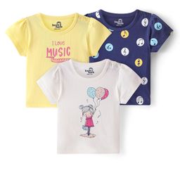 Doodle Poodle 100% Cotton Single Jersey Knit Half Sleeves Top Girl Print Pack Of 3 - Navy Blue Yellow & White-picture-21