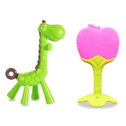 Chinmay Kids Silicone Baby Teether Giraffe and Stand Shape Baby Teething Toy Cartoon BPA Free Teether Green & Pink-16