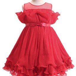 Babyhug Woven Sleeveless Fit and Flare Frilled Party Frock- Red-image-57