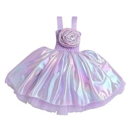 TINY MINY MEE Elastane Sleeveless Floral Applique Shimmered Dress - Lavender-image-93