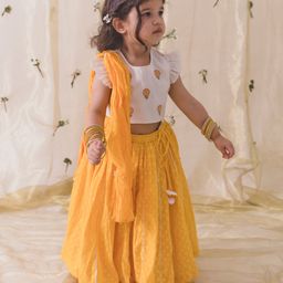 Tiber Taber Frill Sleeves Floral Embroidered Lehenga Choli With Dupatta - Yellow-image-26