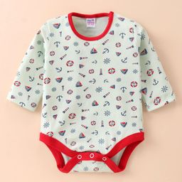 Ben Benny 100% Cotton Knit Full Sleeves Onesie with Nautical Theme Print -Sea Green & Red-image-27