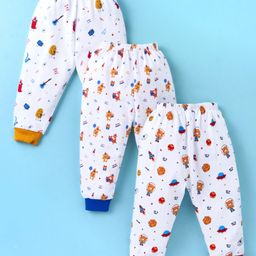 Simply Interlock Knit Full Length Lounge Pant with Animal Print Pack of 3 - White-54