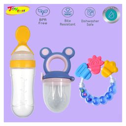 Joy Buzz Baby Food Feeder Nibbler & Rattle Teether Combo - Multicolor-8