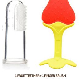 Numum Combo of Strawberry Shaped Fruit teether and Finger Brush ( Red, white)( Color and design may vary)-26