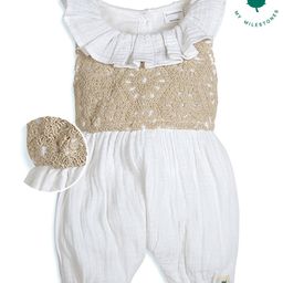 My Milestones 100% Cotton Woven Sleeveless Floral Crochet & Ruffle Detailed Romper - White-picture-22