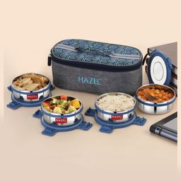 HAZEL Hercules Stainless Steel Lunch Box Set with Flat Bag | 4 Round Containers | Ideal for Office, School & College-image-33