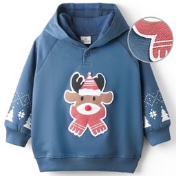 Mark & Mia Terry Knit Full Sleeves Hooded Sweatshirt With Applique - Navy Blue-picture-10