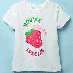 Kookie Kids Single Jersey Knit Half Sleeves T-Shirt With Strawberry Print - White-image-32