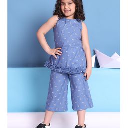 BaawRi Cotton Woven Sleeveless Zebras Printed Coordinating Top & Capris Set - Blue-image-29