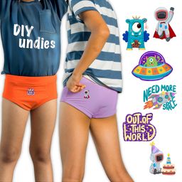 THE COVER UP PROJECT Modal Knit Pack Of 2 Solid Briefs With Space Theme Iron Prints - Orange & Lilac-image-46