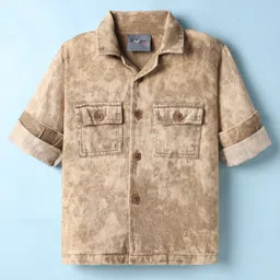 Dapper Dudes Full Sleeves Camouflage Jacket Style Shirt - Fawn-picture-14