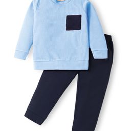Rikidoos Full Sleeves Solid Sweatshirt With Joggers Set - Sky & Navy Blue-picture-46