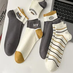 LARIX Pack Of 5 Patterned Cotton Odor Free Ultra Lightweight Ankle-Length Socks-23