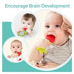 Numum Combo of Strawberry Shaped Fruit teether and Finger Brush ( Red, white)( Color and design may vary) image 2