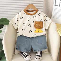 POP STREET KIDS Boys Bear Printed Round Neck T-Shirt With Shorts-image-83