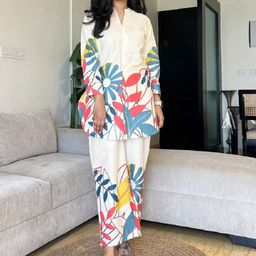 Aasira Printed Mandarin Collar Neck Top & Trousers Co-Ords-image-58