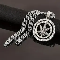 VAGHBHATT Silver-Plated Rinestone Studded Rotate Leaves Pendant With Chain-15
