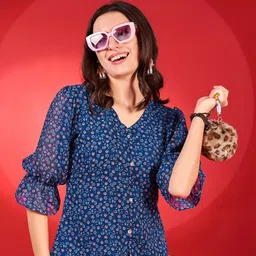 Fashion2wear Women Floral Printed Puff Sleeve Peplum Top-image-83