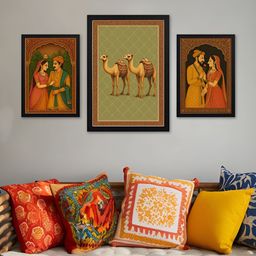 Giftii Black & Green 3 Pieces Eternal Bond Trio Rajasthani Wooden Wall Arts-image-34