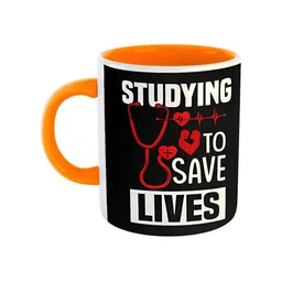 ARTBUG Orange & Black Printed Ceramic Glossy Mug - 330 ml-picture-13