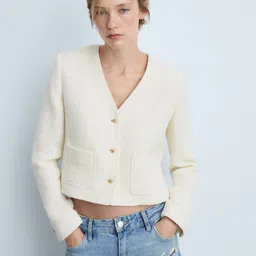 MANGO Textured Tailored Tweed Jacket-54