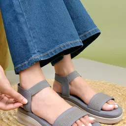 Shoetopia Women Grey Flatform Sandals with Laser Cuts-picture-42