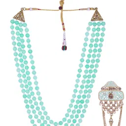 JIYANSHI FASHION Men Gold-Plated Artificial Beaded Necklace & Brooch image 4