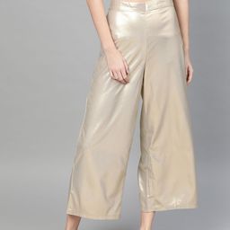 W Women Golden Solid Wide Leg Palazzos-picture-18