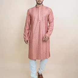 KUNDALI KAKSHAY Chevron Embroidered Mandarin Collar Sequinned Kurta-picture-17