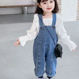 LULU & SKY Girls Straight FitSquare Neck Dungarees-image-3