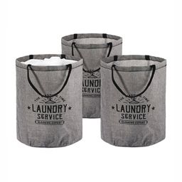 Aura 3Pcs Grey & Black Printed Foldable Laundry Bag With Handle-14