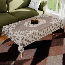 Aura Maroon & Cream Colored Floral Textured Anti-Skid 4-Seater Table Cover-picture-36