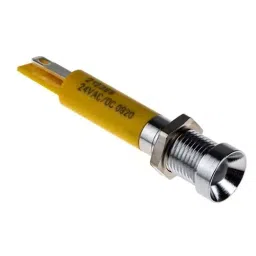 RS PRO Yellow Panel Mount Indicator 24V DC, Mounting Hole Size 8 mm, Termination Type Solder Tab, Model No 210989-4