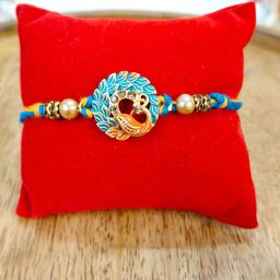 Giftii Artificial Stones Studded & Beaded Peacock Design Thread Rakhi-image-26