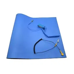 Global Statclean System ESD Antistatic Mat with Wrist Band & Grounding Cord Blue 22.86x35.56 cm Size 3 Layers 2 mm Thickness-46