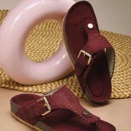 STEPT6 Women Textured Leather T-Strap Flats with Buckles-17