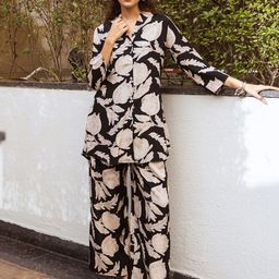 ARAVALII Printed Shawl Collar Tunic With Trouser-image-20