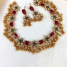 LAFORWORD Gold-Plated Cubic Zirconia -Studded & Beaded Jewellery Set-image-86