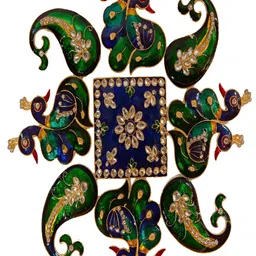 Kala Samarpan Green & Blue Meenakari Foldable Rangoli With Centerpiece-23
