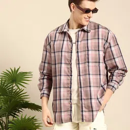 Mast & Harbour Self Checked Drop-Shoulder Sleeves Relaxed Fit Pure Cotton Casual Shirt-image-65