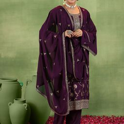Libas Floral Woven Design Sequinned Straight Kurta With Trousers & Dupatta-image-68