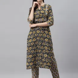 Indibelle Women Floral Printed Keyhole Neck Mirror Work Kurta-picture-5