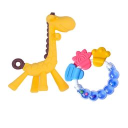 Kritiu Set Of 2 Giraffe Shape & Rattle Handle Teethers - Blue & Yellow-31