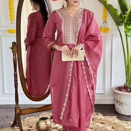 Moda Rapido Floral Yoke Design Thread Work Kurta With Trousers & Dupatta-picture-52
