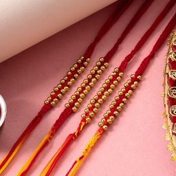 PANASH Set Of 4 Beaded Thread Rakhi With Roli Chawal-image-34