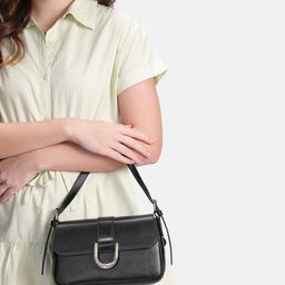 DressBerry Textured Structured Sling Bag with Buckle Detail-31