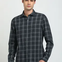 Turtle Men Relaxed Spread Collar Tartan Checked Cotton Slim Fit Casual Shirt-image-89