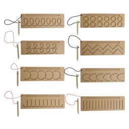 Minmaker Writing Patterns Practice Writing Boards for Kids Wooden Educational Toys Tracing Boards Learning Wooden Toys Pack Of 8 -Brown-14