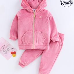 Babyoye Full Sleeves Solid Winter Wear Suit - Pink-image-38